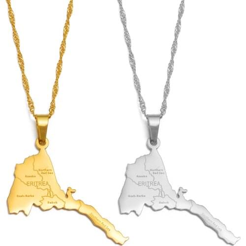 Anniyo Eritrea Map With City Name Pendant Necklaces Women Girls Silver Color/Gold Color Jewelry African Map of Eritrean #253821