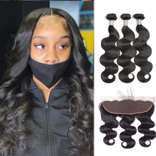 13x4 Ear to Ear Lace Frontal Closure With Bundles Peruvian Body Wave 3 Bundles With Frontal Non Remy Human Hair Extensions