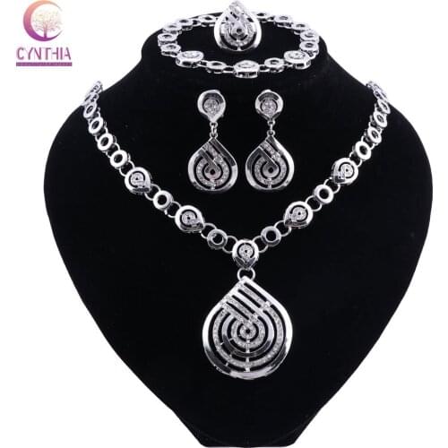 Pendant Crystal Necklace Earrings Accessories African Beads Jewelry Sets For Women Wedding Silver Color Jewelry Sets