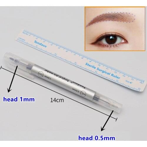 50pcs Microblading Supplies Tattoo Marker Pen Permanent Makeup Accessories White Surgical Skin Blue Marker Pen for Eyebrow Tool