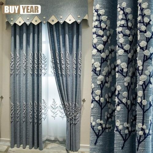 Simple Fresh Curtains Living Room Bedroom Hotel Cotton Linen Embroidered Blackout Insulation Fabric