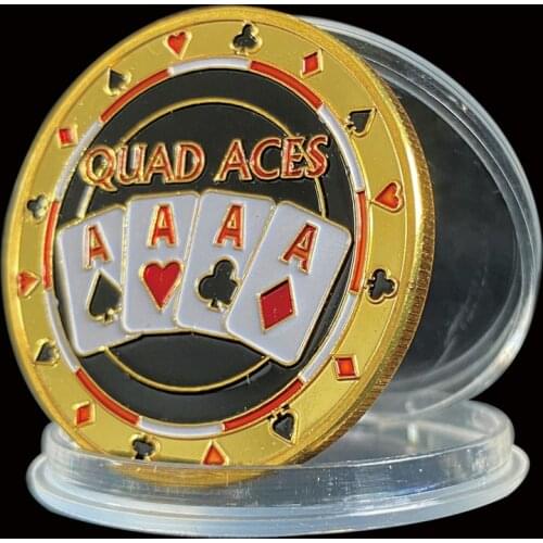 Quad Aces Entertaining 3D Poker Chip Colorful Casino Metal Coin W/ Coin Capsule