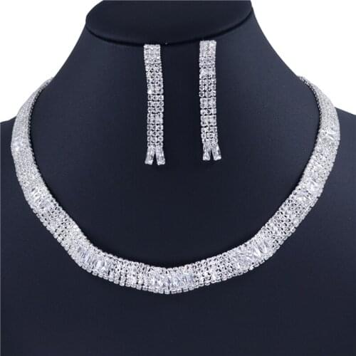 Luxury Bridal Wedding Jewelry Fashion Zircon Shining Crystal Sweet Womens Necklace Earrings Set Wholesale And Retail