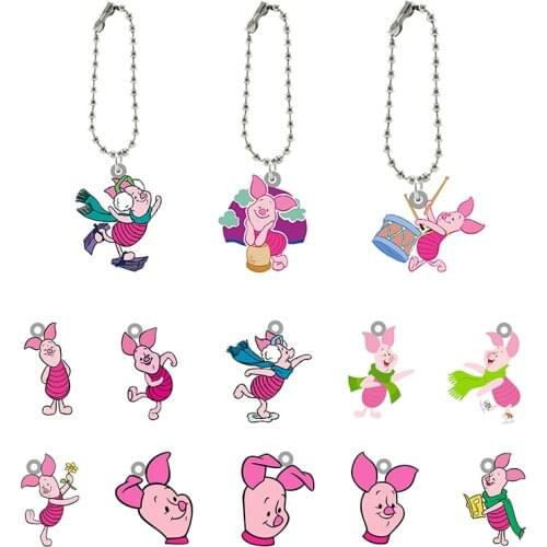 Disney Pink Cute Piglet Personality Pattern Design Cartoon Backpack School Bag Resin Keychain Epoxy Jewelry Keychain