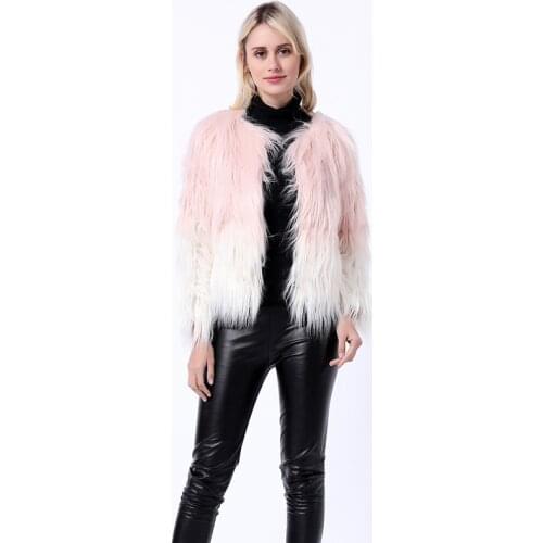 Sexy Fluffy Faux Fur Coats Jackets Furry Fake Fur Women Cropped Jacket O-Neck Full Faux Fur Open Stitch Overcoat