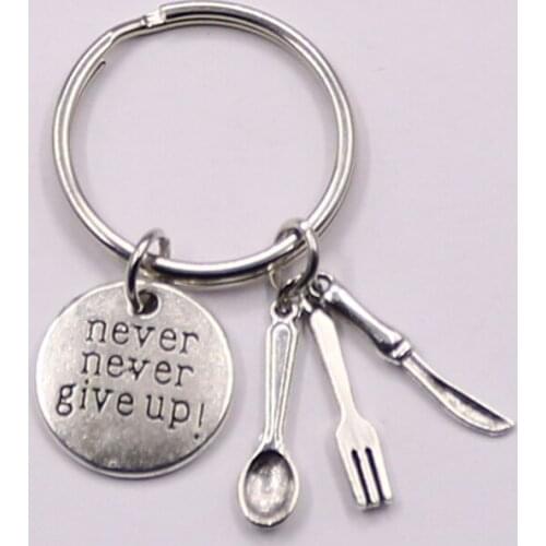 Silver Never Give Up Spoonie Keychain- Cutlery Keychain - Chronic Illness