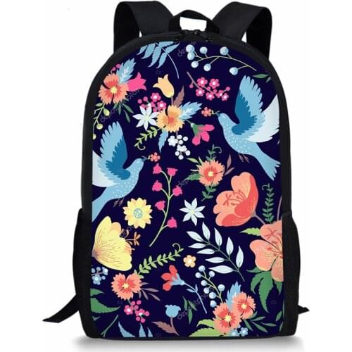 ELVISWORDS Custom Image School Bags For Girls Boys Cartoon Flower Print School Backpack Teenagers Bookbag Black Rucksack Mochila
