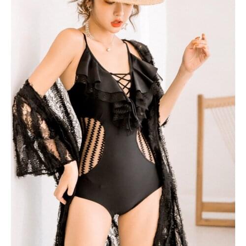 One Piece Swimsuits Bathing Suit Woman Korean Swimsuit For Girls Fused Sexy Ins New Female Polyester Solid Trikini