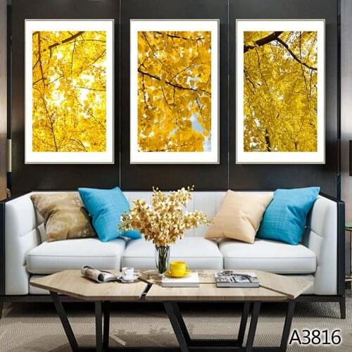 Modern Abstract Oil Painting Print on Canvas 3pcs Golden Plant Leave Canvas Printing Wall Art Picture Painting for Home Decor