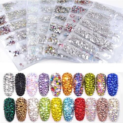 1680pcs Multi-Size Glass Nail Rhinestones For Nails Art Decorations Crystals Strass Charms Partition Mixed Size Rhinestone Set