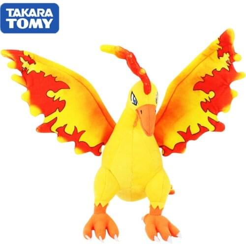 TAKARA TOMY Cartoon Kawaii 29cm Pokemon Series Moltres Plush Toy Yellow Small Bird Soft Stuffed Doll Birthday Gift Toys for Kids