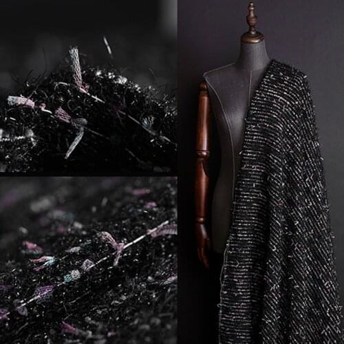145CM Wide 480G/M Weight Black Tweed Knitted Wool & Polyester & Acrylic Fabric for Autumn Spring Dress Coat Jacket DE1169