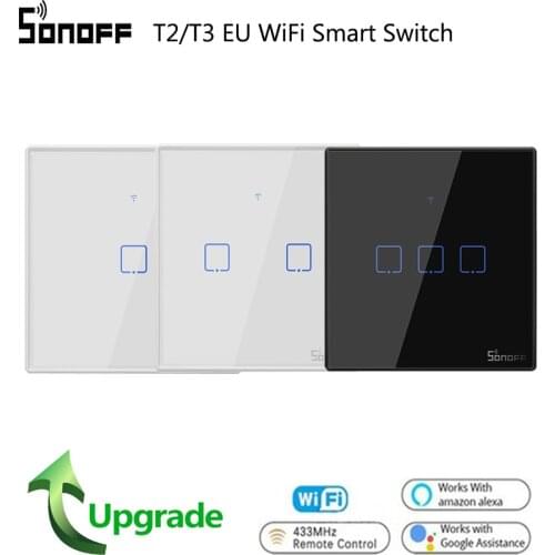 SONOFF T3 T2EU TX Smart Wifi Wall Touch Switch With Border Smart Home 1/2/3 Gang RF433 Remote Switch Work With Google Home