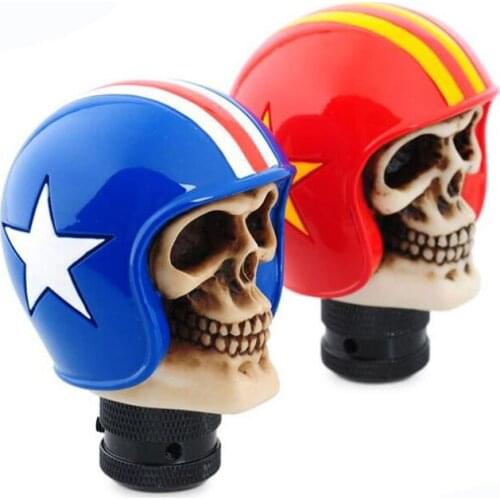 Universal Car Truck Rider Helmet Skull Head Stick Shift Knob Resin Manual Gear Shift Knobs Car Styling Decals