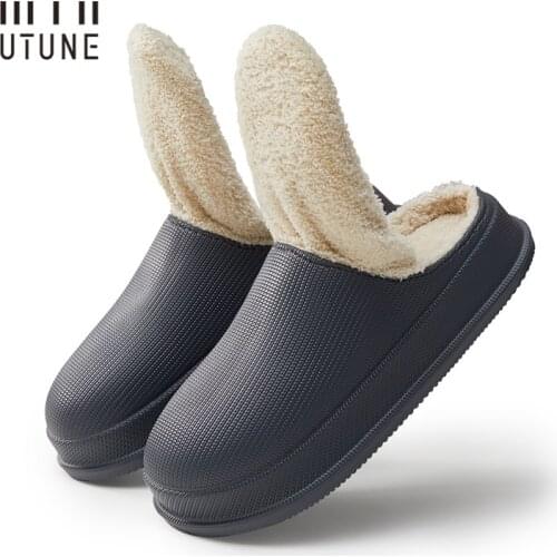 UTUNE EVA Slippers Men Winter Waterproof Outside Shoes Warm Women Indoor Shoes Thick Sole Anti-slip Shoes Platform Home Shoes