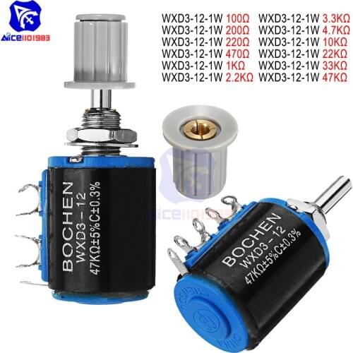 WXD3-12-1W Wirewound Potentiometer Resistance 100R 200R 470R 1K 2.2K 4.7K 10K 22K 47KΩ Ohm Multi Turn Rotary Potentiometer Knob