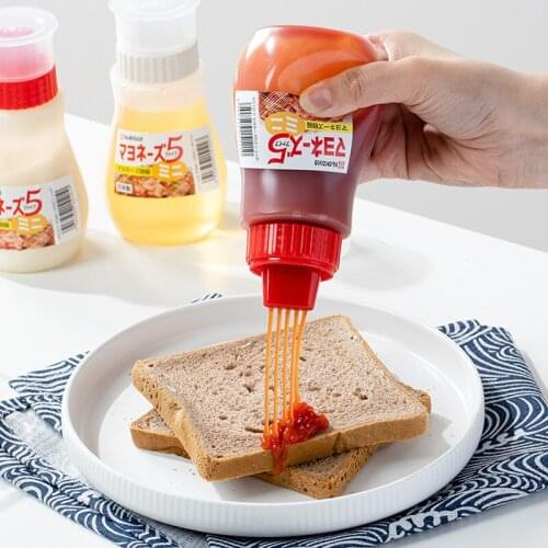 Japan Imported 380ml 5-Hole Plastic Salad Mustard Kitchen Accessories Dressing Squeeze Convenience Silicone Bottle Condiment