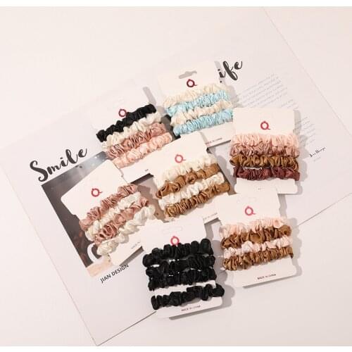 Simple Satin Color Hair Rope Suit All-match Thin Scrunchies Ponytail Head Large Intestine Hair Ring Headdress SY48