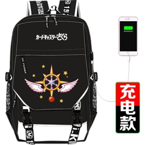 Kawaii SAKURA Women Printing Backpack Card Captor SAKURA Canvas School Bags for Teenage Girls USB Charging Laptop Backpack