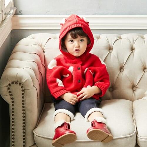 DB18897 dave bella winter infant baby girls fashion bow cartoon cardigan kids girl toddler coat children cute knitted sweater