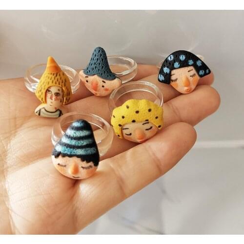 Lost Lady 2021 New Transparent Resin Womens Ring Simple Cartoon Doll Small Fresh Party Gift Creative Jewelry Niche Design