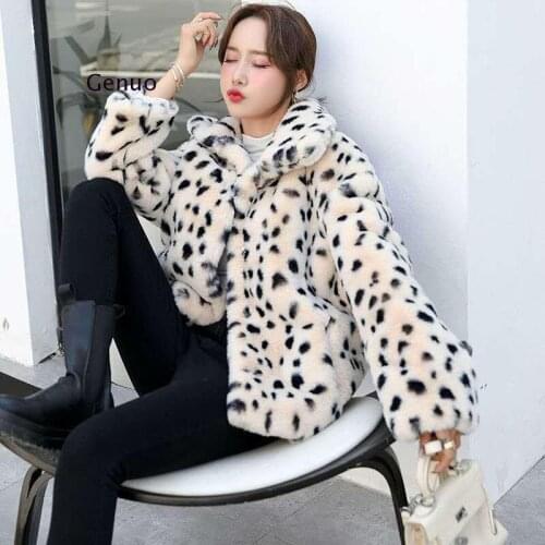 Autumn Winter Leopard Print Casual Long Sleeve Coat Streetwear Lamb Velvet Womens Faux Fur Warm Leopard Print Fur Short Coat