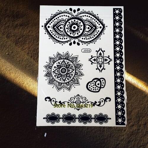 25 Style Fashion Black Lace Henna Temporary Tattoo Waterproof Mandala Flower Tatoo Body Art Fake Jewelry Arm Neck Tattoo Sticker