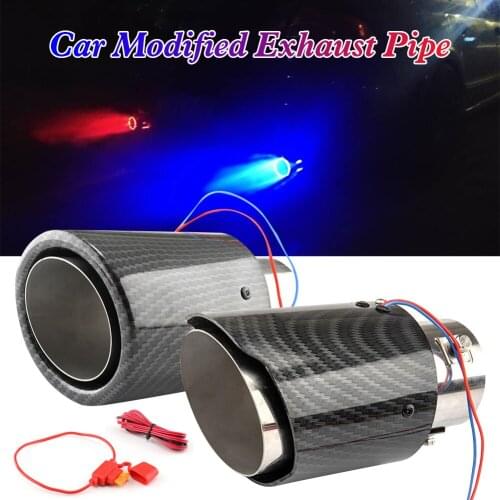 63mm Car LED Exhaust Muffler Tip Pipe Red/Blue Light Flaming Straight Car Modified Single Outlet Exhaust Pipe Tail Throat