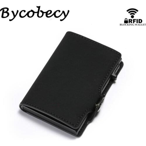 Bycobecy Rfid Mini Leather Men Wallets Vintage Slim Male Metal Wallets Small Purse Card Holder Bifold Vallet Money Bag Wallet