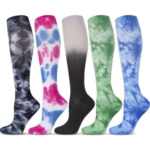 New Tie Dye Compression Stockings Nurse Promote Blood Circulation Men Women Professional Sports Football Team Original Socks