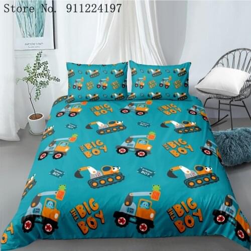 Children Cartoon Duvet Cover Set Comforter Bedding Set Boys Toy Car Quilt Cover Single Double Green Bedclothes Home Textile