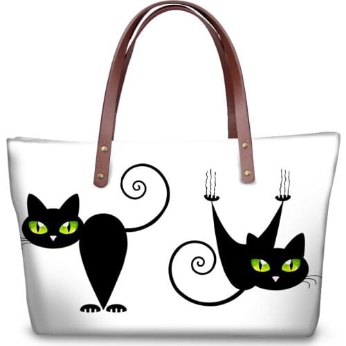INJERSDESIGNS Brand Design Handbags Cartoon Cat Print Shoulder Bags For Women 2020 New Womens Bag Tote Bags Lady Luxury Handbag