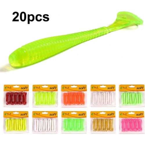 HENGJIA 20pcs 6cm / 7cm Soft Swimbait Silicone Worms Artificial Wobbler Fishing Lure for Carp Bass Pike Perch