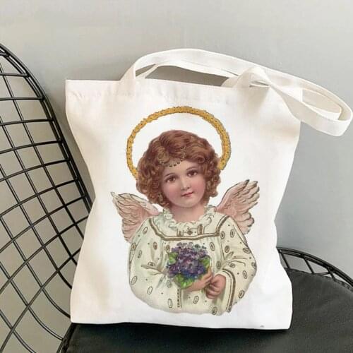 Angel Shopping Bag Vintage Harajuku Angels Female College Canvas Shoulder Bags Fashion Casual Large Capacity White Totes