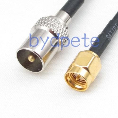 Cable IEC TV DVB-T male plug to SMA male plug straight RG174 Jumper pigtail 4inch~10FT