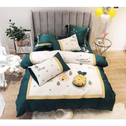 White Lovely 80S Egyptian cotton Embroidered Bedding sets Queen King Princess Duvet cover Bed sheet set Pillowcases 4/6pc green