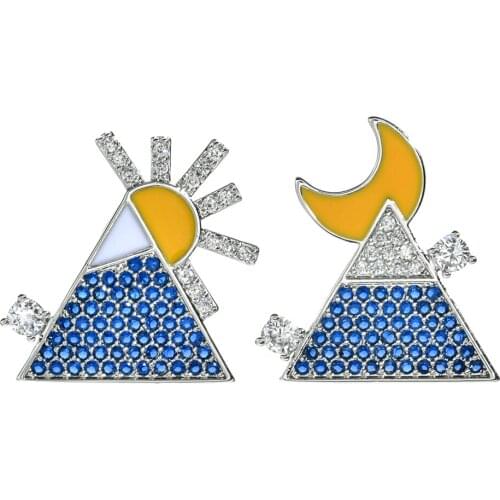 Korean version of fashionable temperament sun and moon micro-zircon earrings for women/girls brides wedding Earrings ER-366