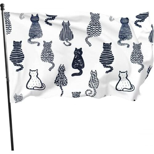 Cat Flag Abstract Kitten Cute Tail Vivid Color Banner Sign For Yard, Advertising, Outdoor & Indoor Hanging Decor Black White