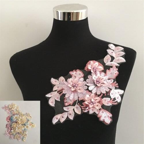 Sequined Lace Collar Imitation Pearl Embroidery DIY Three-dimensional Flower Decorative Dress Clothing Applique