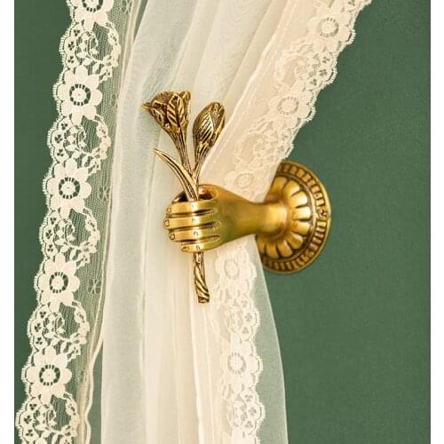 Brass Curtain Hook Nordic Home Room Curtain Tieback Hanger Vintage Curtain Holder Wall Hook Luxury Art Metal Holdback Decoration
