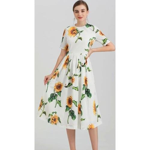 Runway Fashion Summer Women Dress 2021 Designer Sunflower Print Elegant Ladies Party Holiday Beach Dress