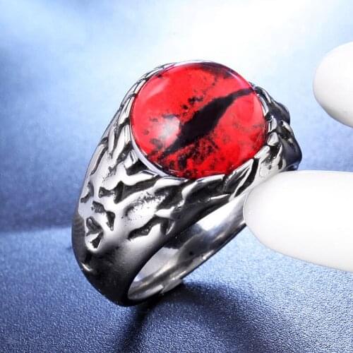 Gothic Red/Blue/Yellow Color Stone Evil Eyeball Ring Punk Stainless Steel Devils Eye Ring Men Fashion Charm Jewelry
