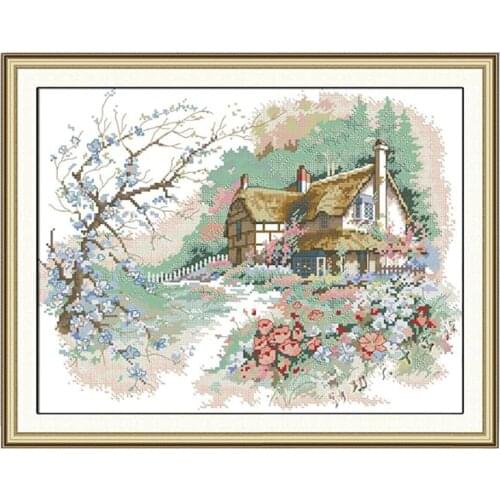 DIY Stamped Cross Stitch Kit For Adults Pre-printed Country Landscape Design Birthday Gifts 11CT 14CT
