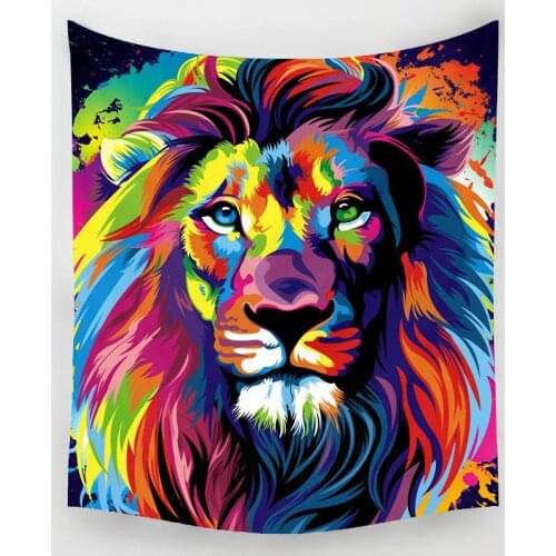 Graphic Lion Tapestry Wall Hanging