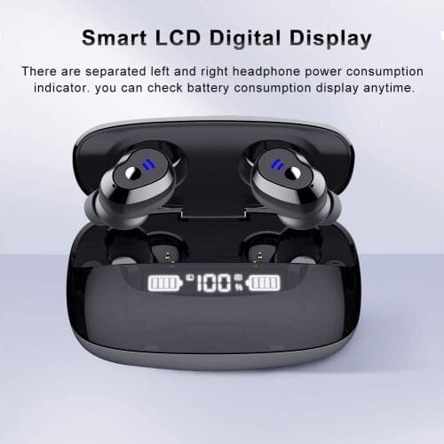 True Wireless Earbud Bluetooth 5.0 Earbuds in-Ear Hi-Fi Stereo Earbuds with Microphone Smart LED Display 2500 mAH Charging Case
