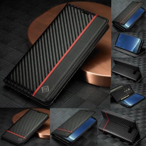 NEW Luxury Leather Wallet Carbon Fiber Flip Magnetic Leather Case For Samsung Galaxy S8/S8 Plus Card Slost Stand Wallet Cover