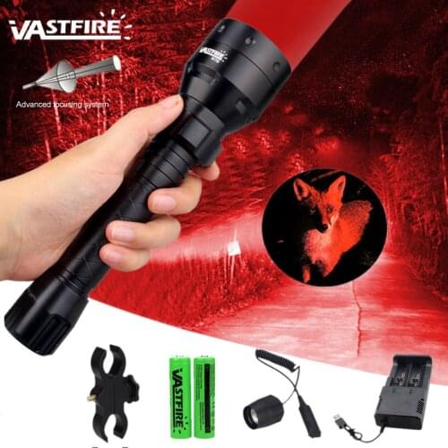 T50 Red/White Hunting Flashlight 850nm IR with Red Laser Zoomable Lanterna 500 Yards 55mm Lens Torch+18650+Charger+Switch+Mount