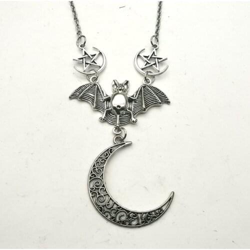 Handmade Sun Moon Magic Gothic Bat Necklace Fashion Jewelry Men Women Classic Gift Statement Halloween Dark