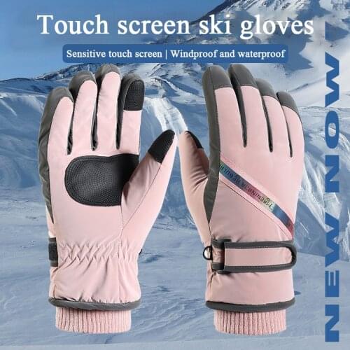 Winter Ski Gloves Outdoor Mountaineering Riding Windproof And Water-Repellent Touch-Screen Non-Slip Velvet Reflective Gloves