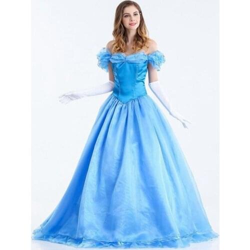Princess Snow White Cosplay Queen Costume Adult Halloween Carnival Party Costume Snow White Blue Long Princess Dress
